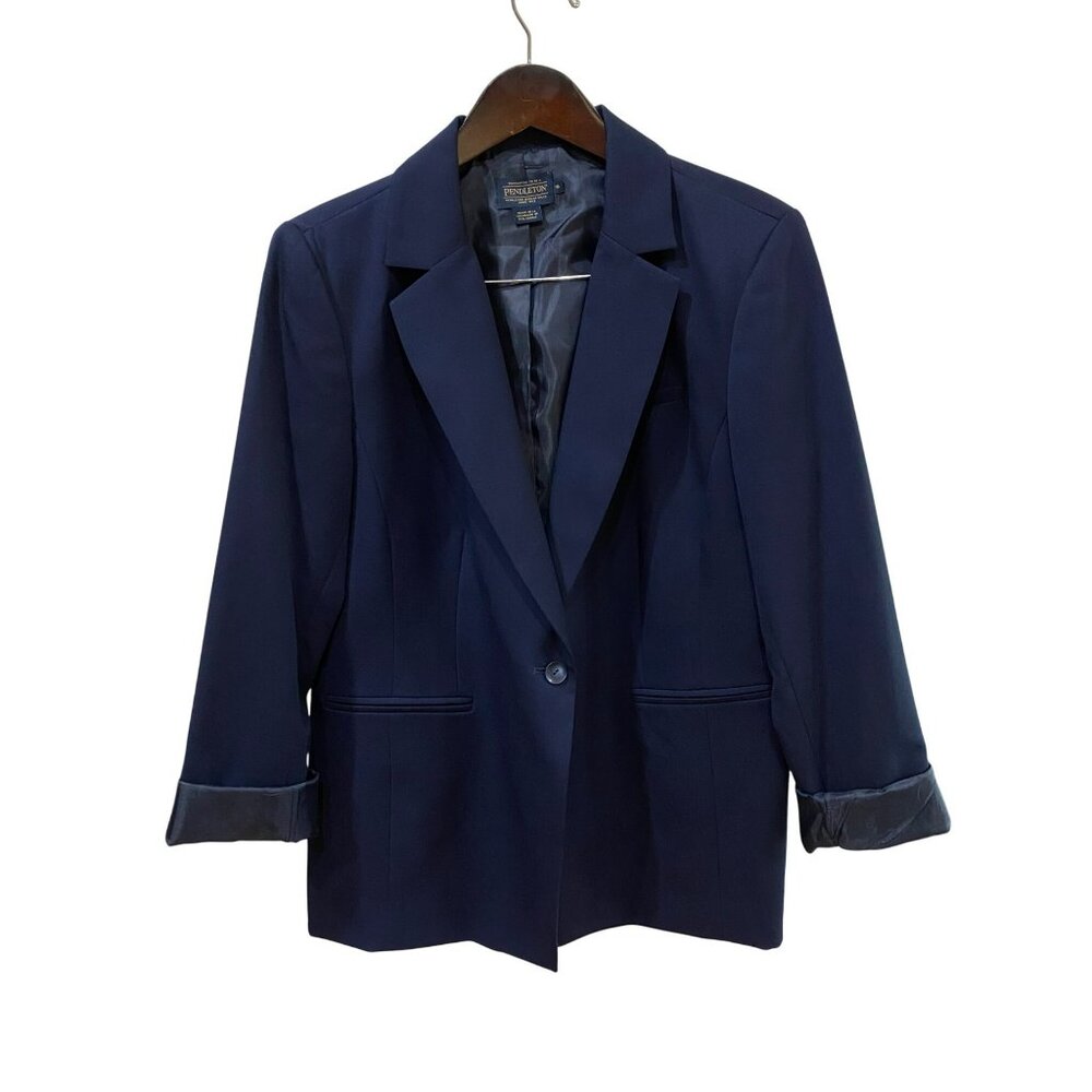 Pendleton Seasonless Navy Blue Virgin Wool Blazer Jacket Womens Size 16 - Picture 2 of 10